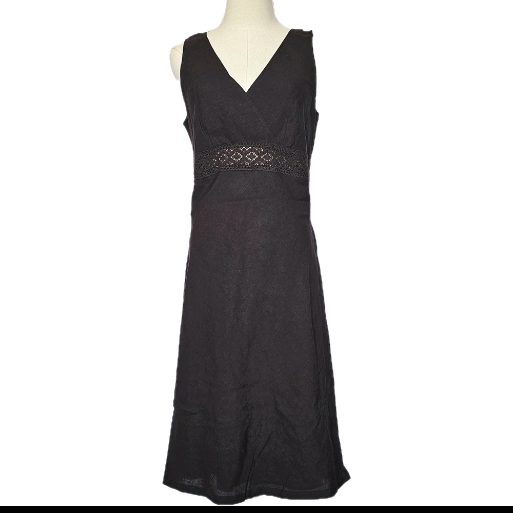New York & Company Brown Sleeveless Fit and Flare Summer Fall Linen Dress Sz 10